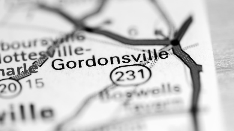 Gordonsville on a road map of Virginia