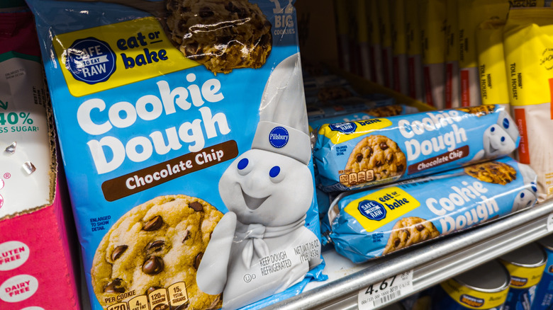 Pillsbury's Chocolate Chip Cookie Dough on a grocery store shelf