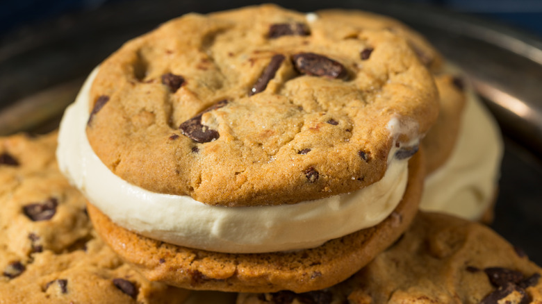 Chocolate chunk cookie ice cream sandwich