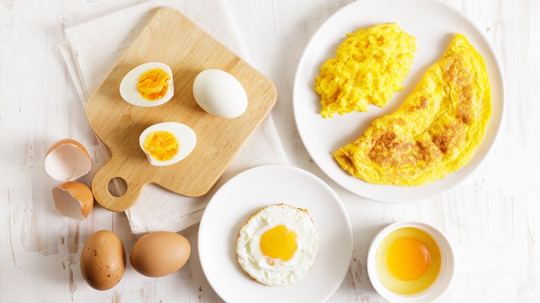 eggs in various raw and cooked forms
