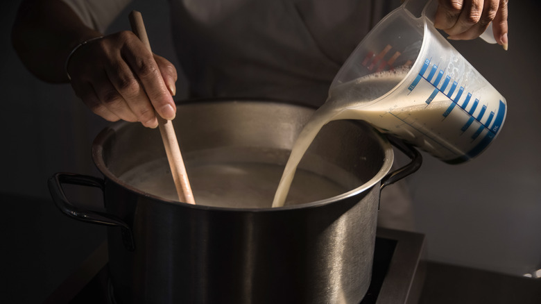 Making pudding on stove 