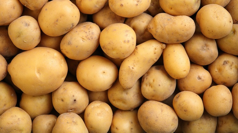 Pile of waxy brown potatoes