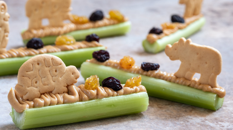 Ants on a log with raisins and animal crackers