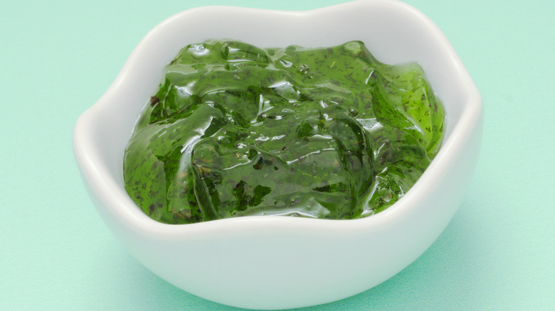 Bowl of mint jelly