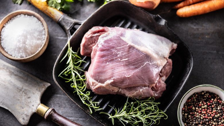 Raw turkey and ingredients ready to be cooked