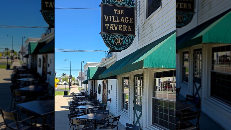 Tables lined up outside the Village Tavern