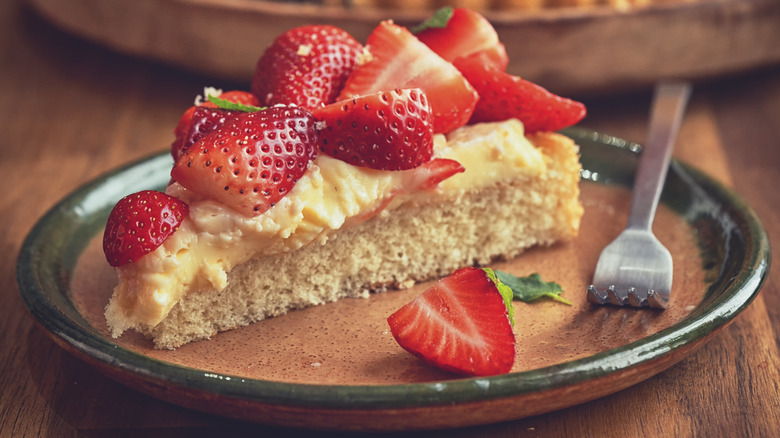 Strawberry shortcake slice on plate