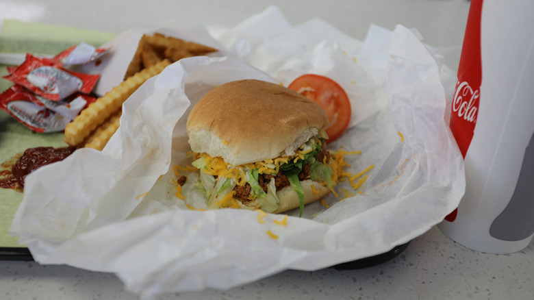 Burger on a piece of paper at Naugles restaurant