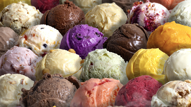 Assorted ice cream flavor scoops