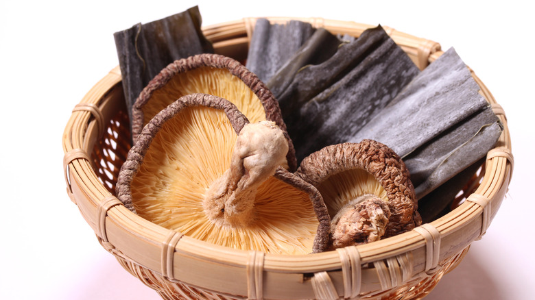 kombu seaweed and shiitake mushrooms