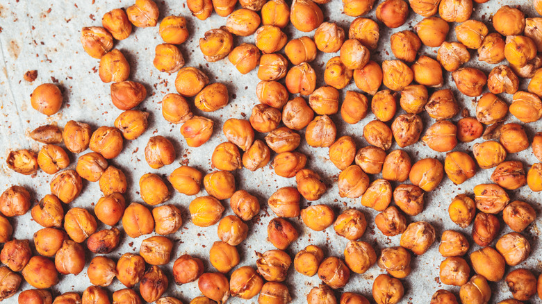 roasted chickpeas on a baking sheet