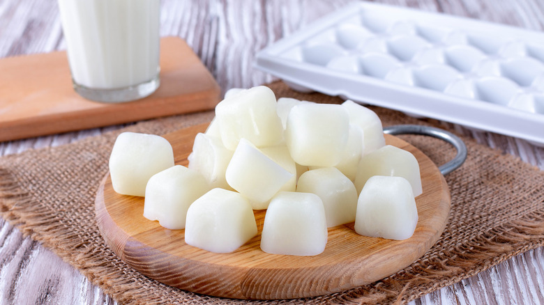Frozen cubes of milk