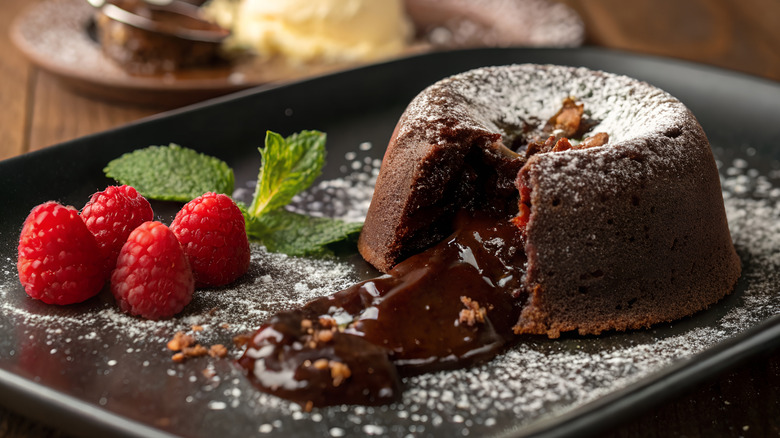 Chocolate lava cake with ganache.