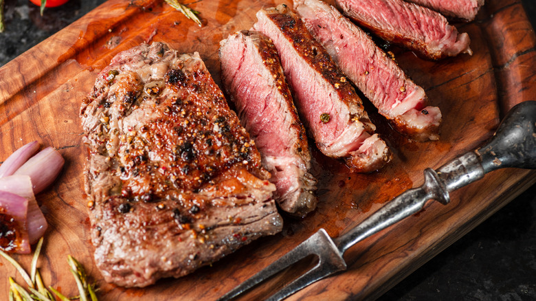 A medium-rare steak.