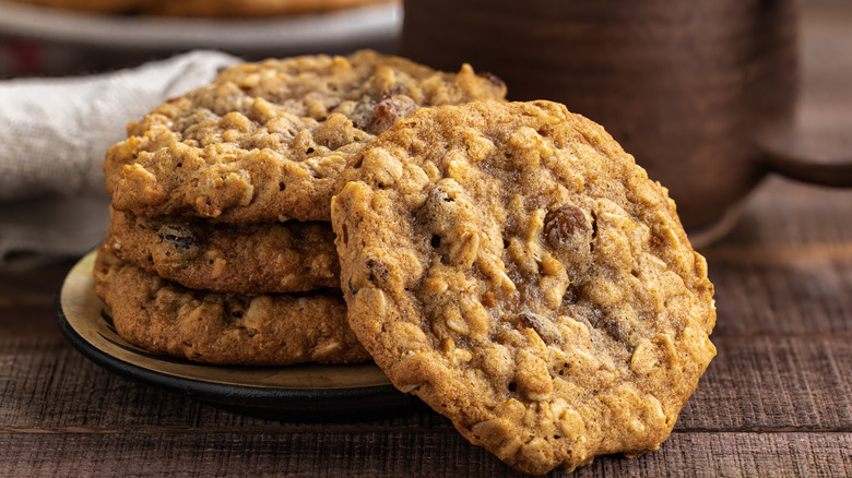 Stack of oatmeal raisin cookies