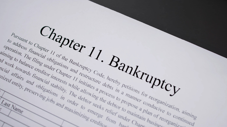 Paperwork for Chapter 11 bankruptcy