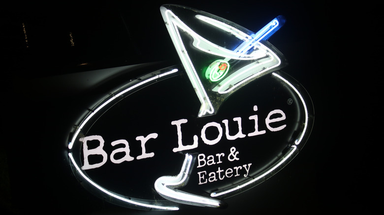 Bar Louie sign with a neon light martini