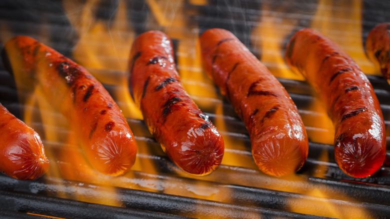 Hot dogs on the grill