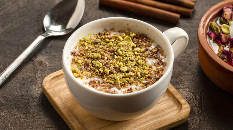 Sahlab with pistachio topping.