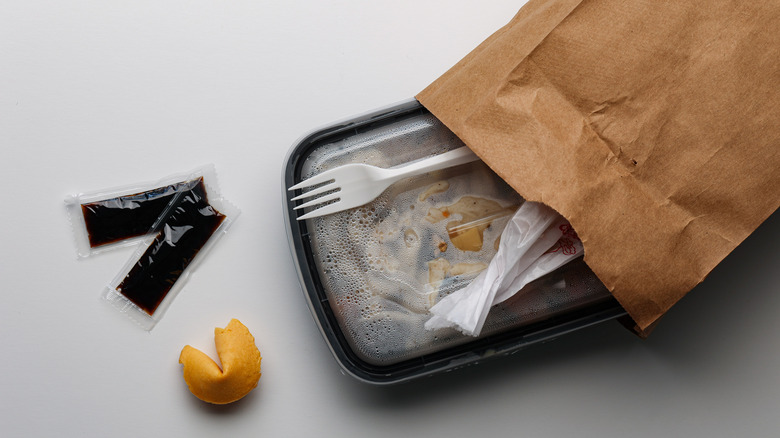 Takeout with soy sauce packets.