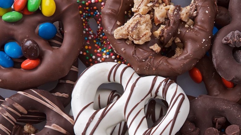 Assorted chocolate dipped pretzels