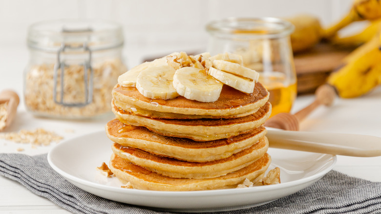 Stack of oatmeal and banana pancakes