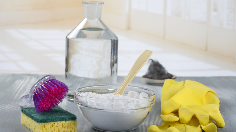 Natural cleaning products on a flat surface