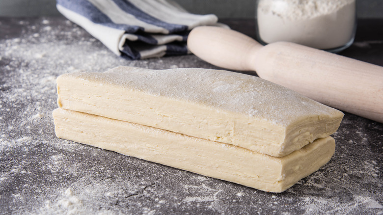 puff pastry and rolling pin