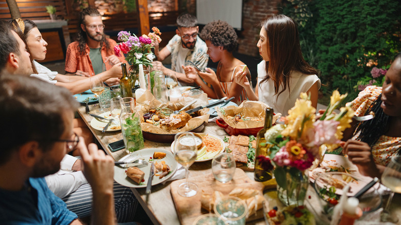 Dinner party with a variety of dishes