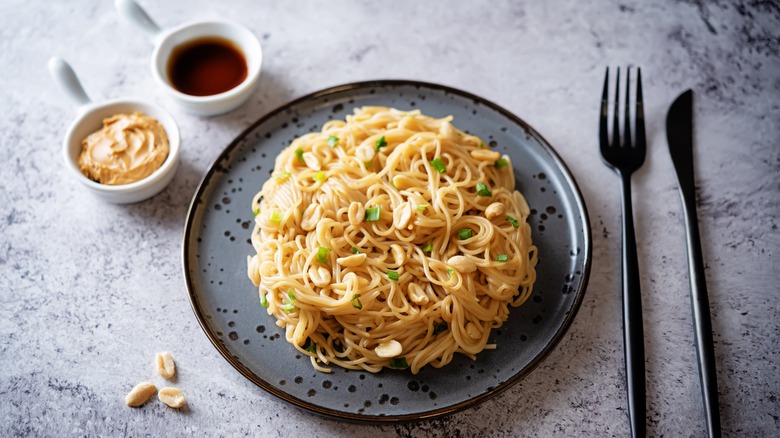 instant ramen with peanut butter and soy sauce added