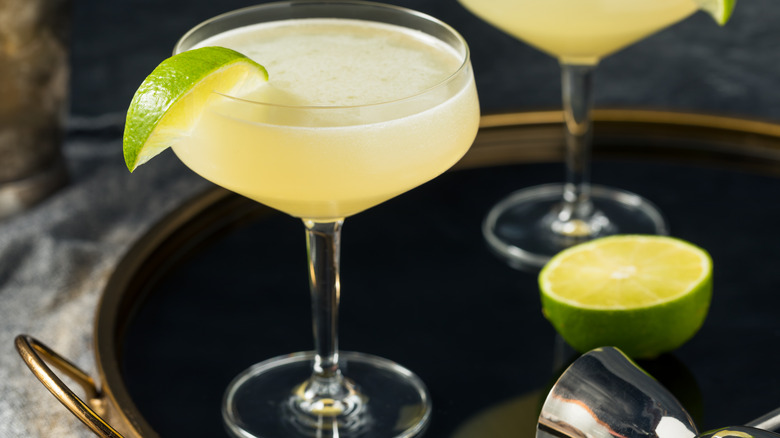 gimlet cocktail with lime garnish