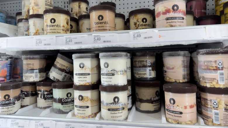 Talenti gelato jars pictured in freezer