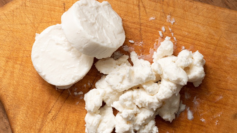 whole and crumbled goat cheese