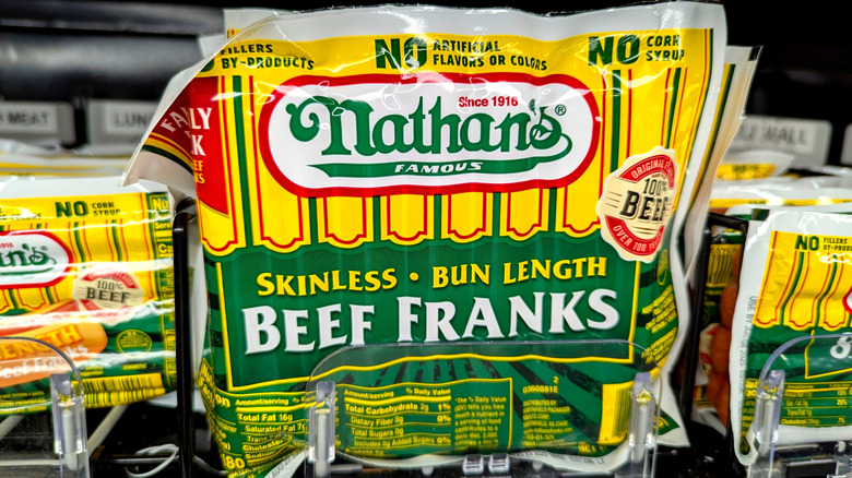 Package of Nathan's hot dogs.