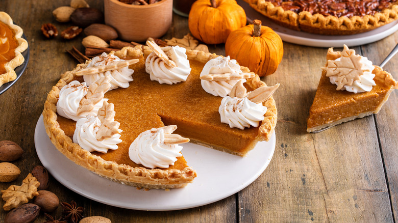 pumpkin pie on a table