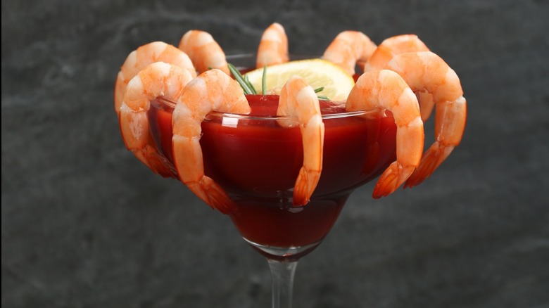 Shrimp cocktail served in martini glass