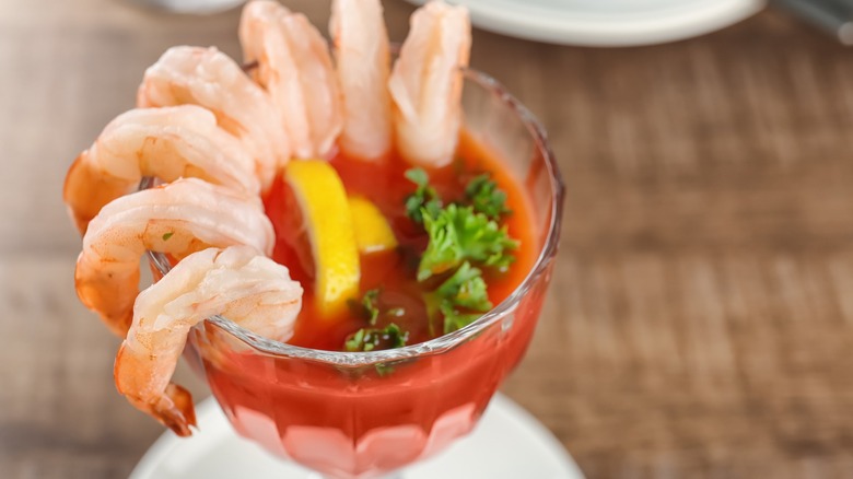Shrimp cocktail served in glass