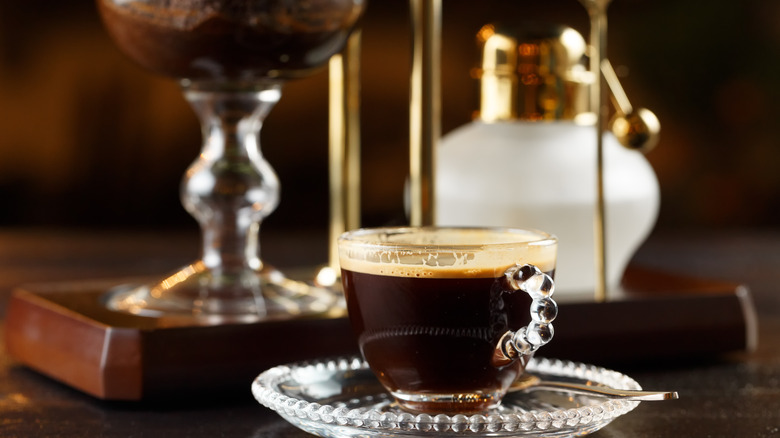Cup of coffee that's been brewed by syphon