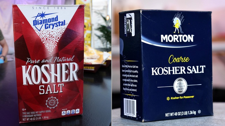 Morton and Diamond Crystal kosher salt boxes
