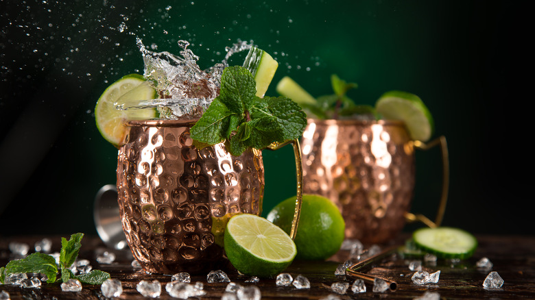 copper mugs Moscow Mule cocktails