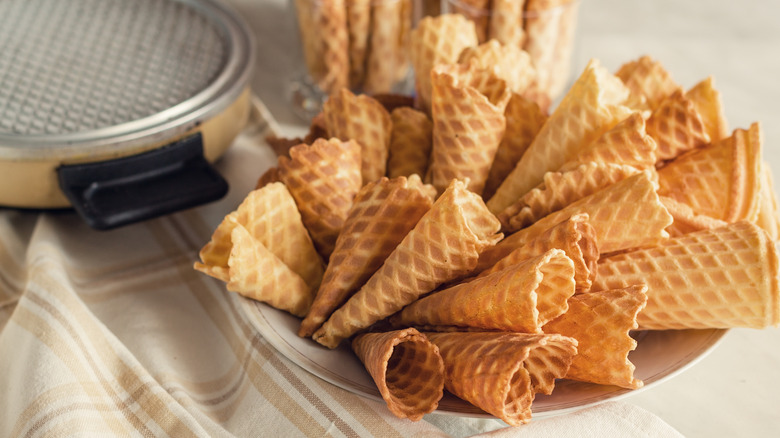 Freshly made ice cream cones