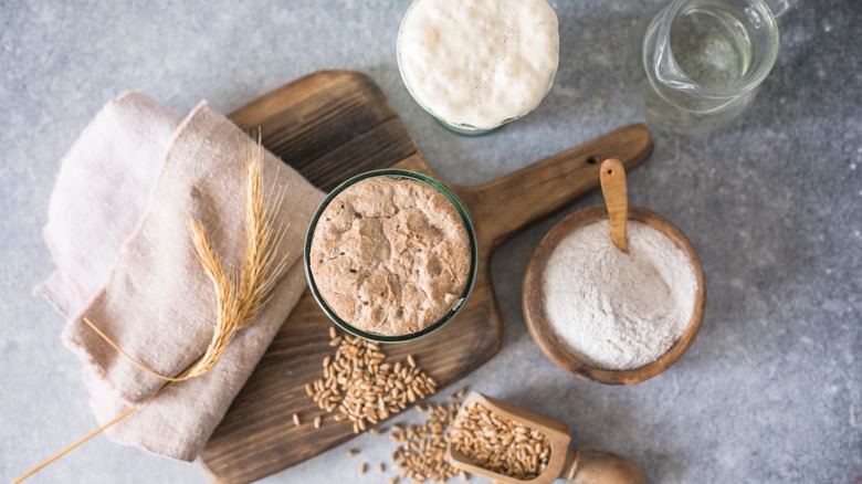 Bread making ingredients on a counter top