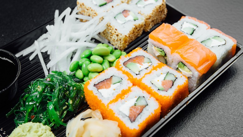 Open package of sushi