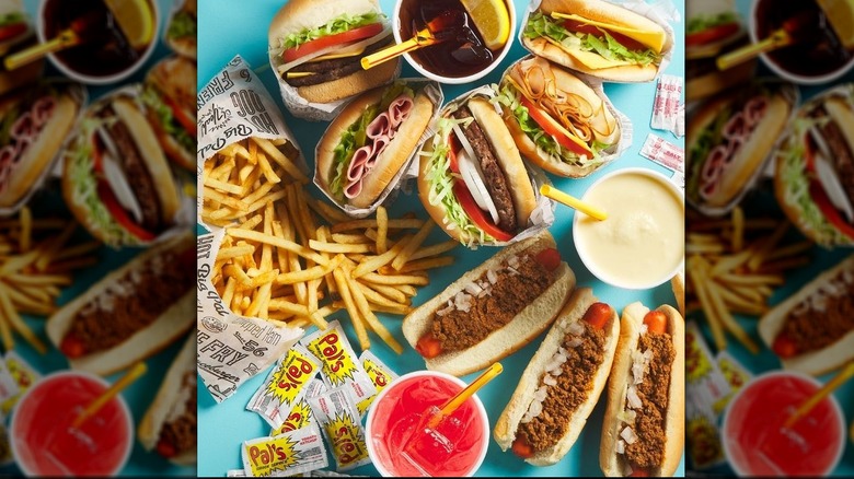 Burgers, hot dogs, sandwiches, fries, and drinks from Pal's.