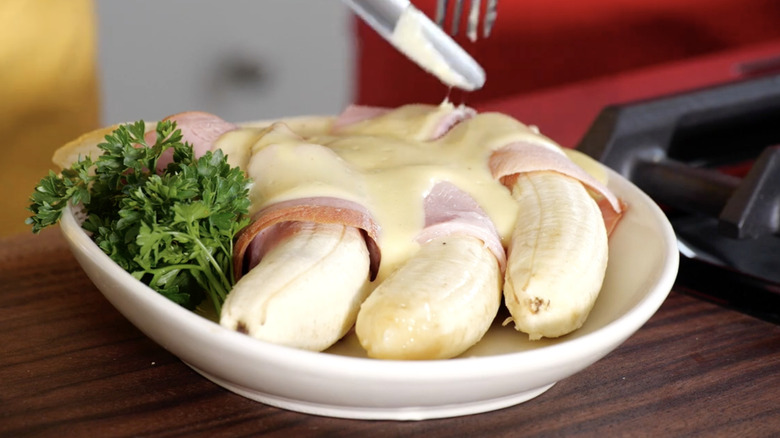 Plate of Ham and Bananas Hollandaise