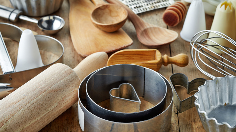 Various kitchen utensils on a table