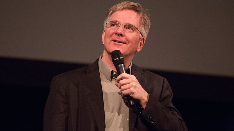 Rick Steves with a microphone