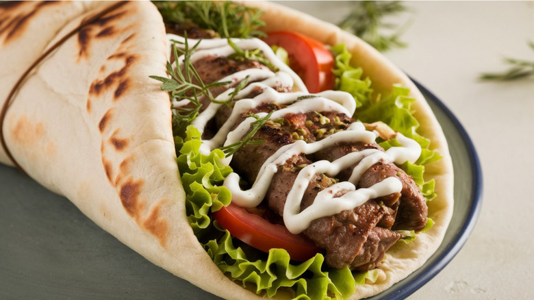 Turkish döner kebab in pita bread