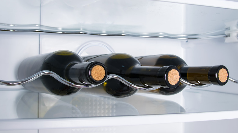 wine bottle on freezer rack