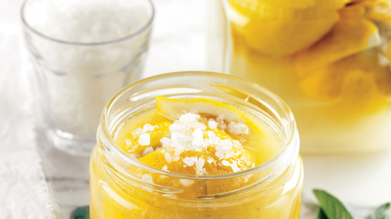Jarred lemons with salt on top